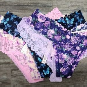 Victoria's Secret Floral Lacie Thong Bikini Bottoms - Purple & Pink Mix